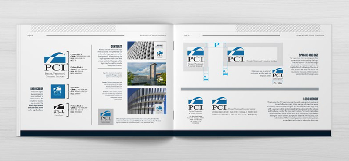 PCI brand standards book open on a table