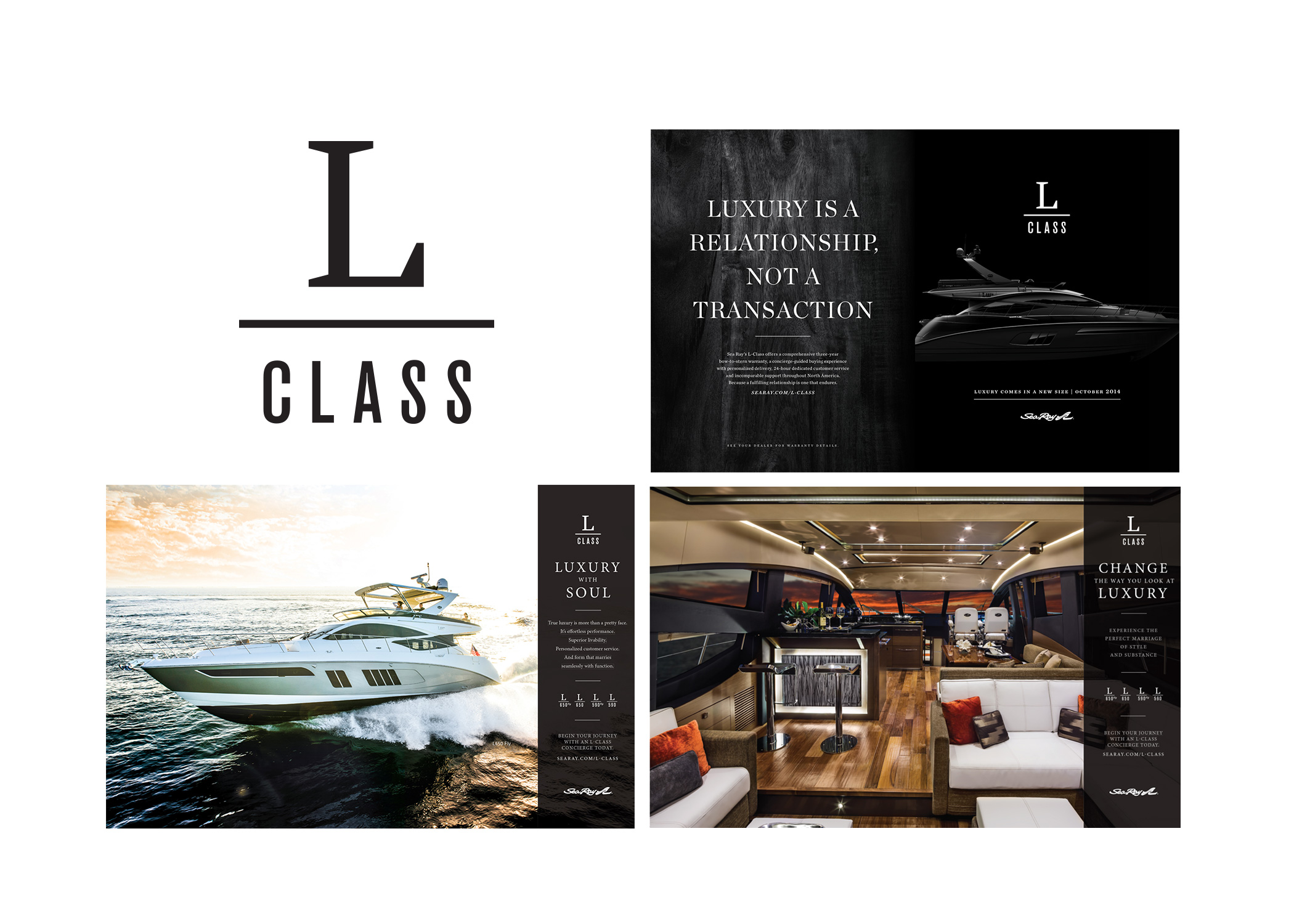 Several dynamic ads for L Class luxury yachts